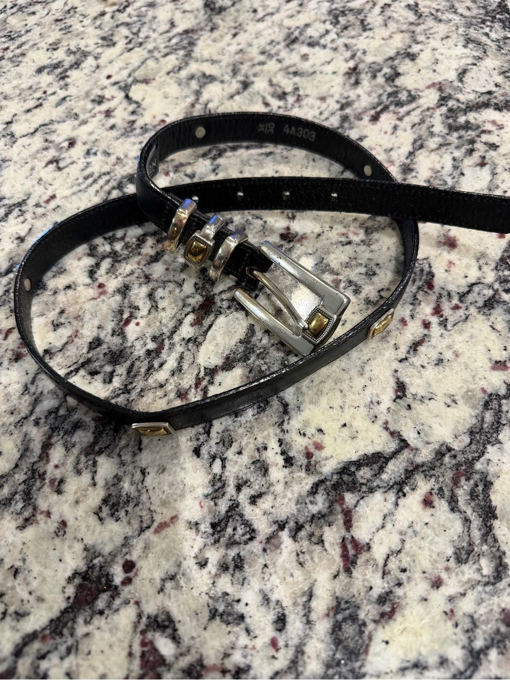 Brighton Black Leather Kids Belt with Silver Buckle and Gold Accents